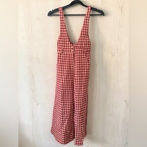 Storia Red and Cream Houndstooth Wide-Leg Jumpsuit